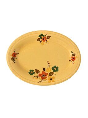 Vintage 1940s Oval Serving Platter Yellow Floral Pattern By Edwin M Knowles